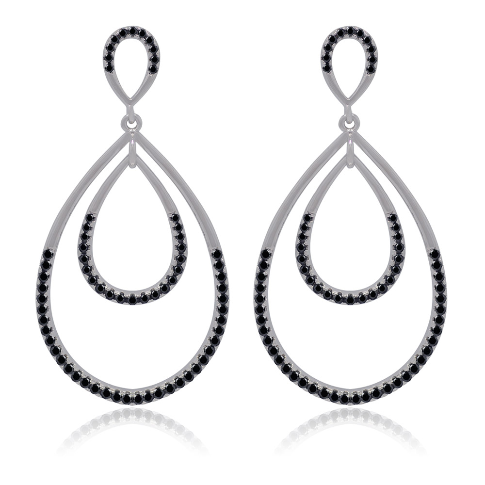 Black CZ Teardrop Dangle Earrings